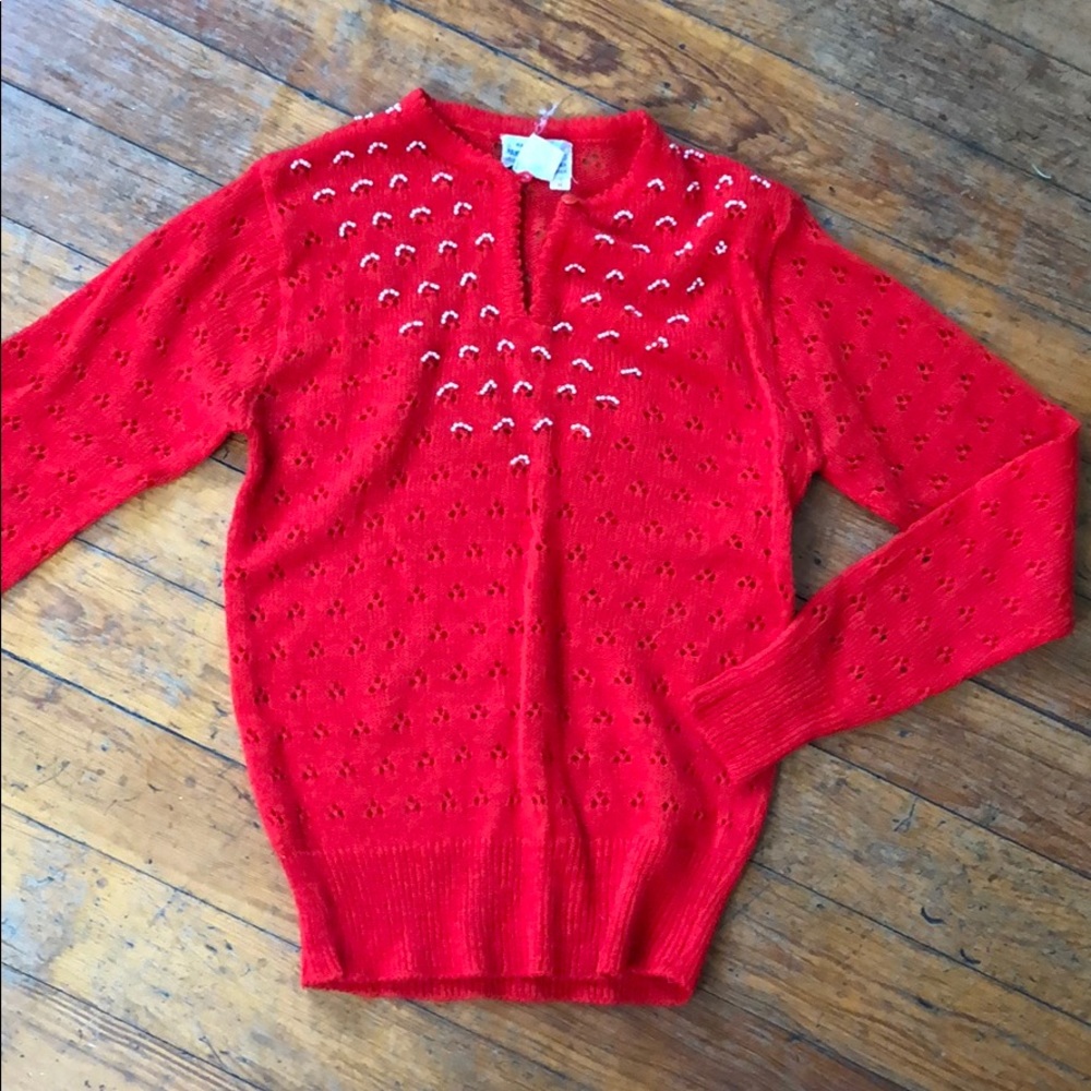 Sweet vintage hand loomed red sweater